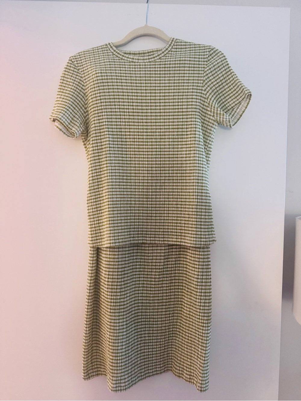 Vince Green Checked Knit Top & Midi Skirt Set
